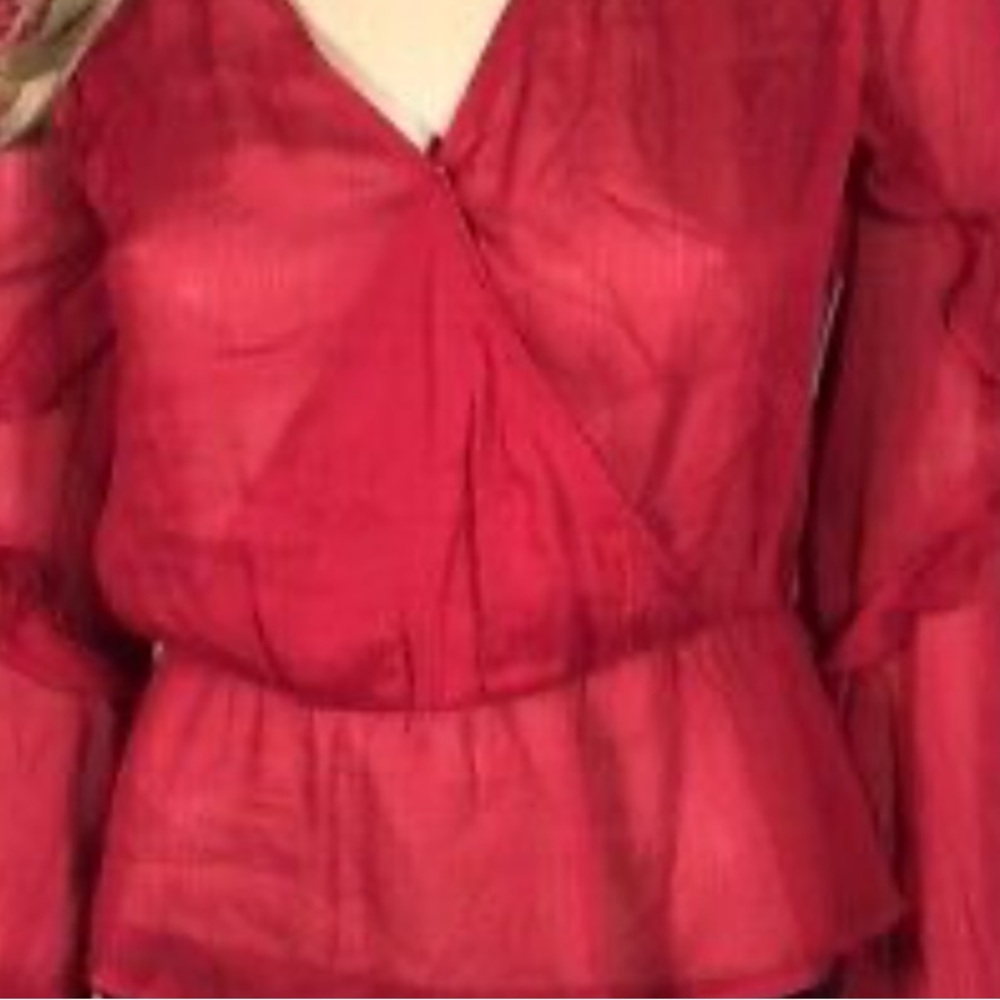 Guess Red Ruffled Wrap Blouse - Picture 4 of 6